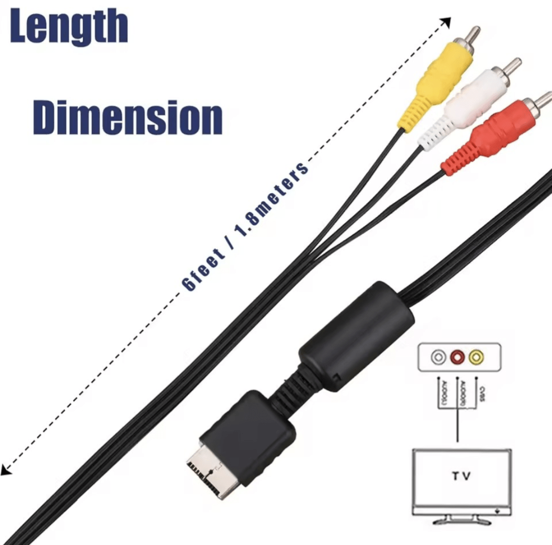 AV - kabel til PlayStation 1 / 2 / 3 – RCA (Kompositt) | PS1 / PS2 / PS3 - Nordic Card Vault