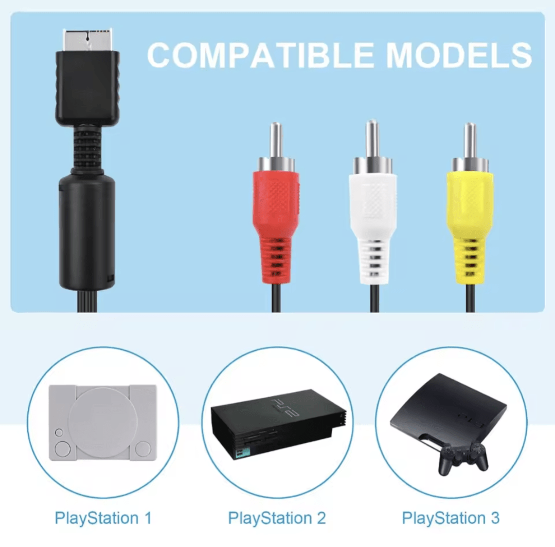 AV - kabel til PlayStation 1 / 2 / 3 – RCA (Kompositt) | PS1 / PS2 / PS3 - Nordic Card Vault